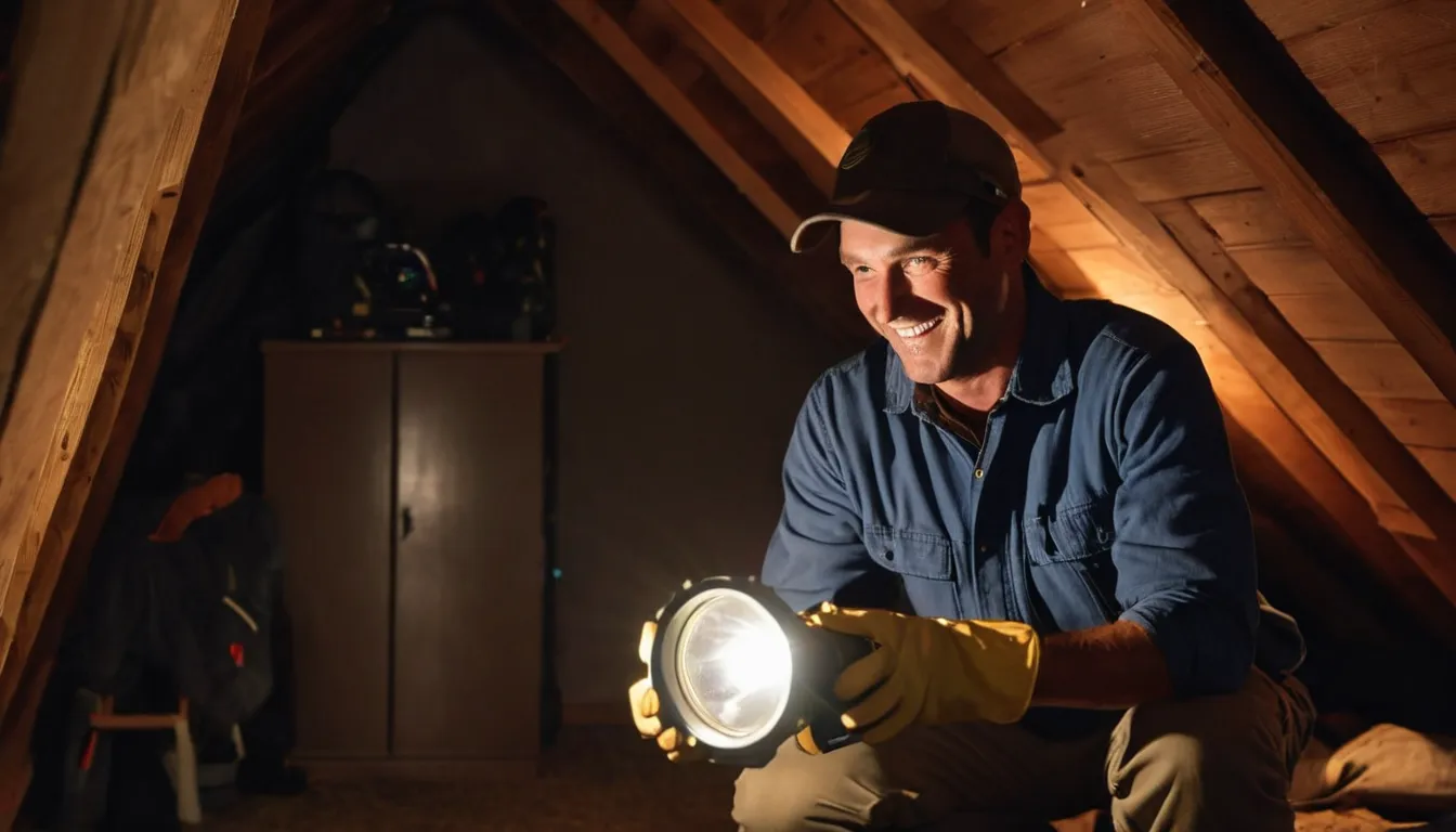 A provider inspecting the attic of a house in the Arlington Heights area