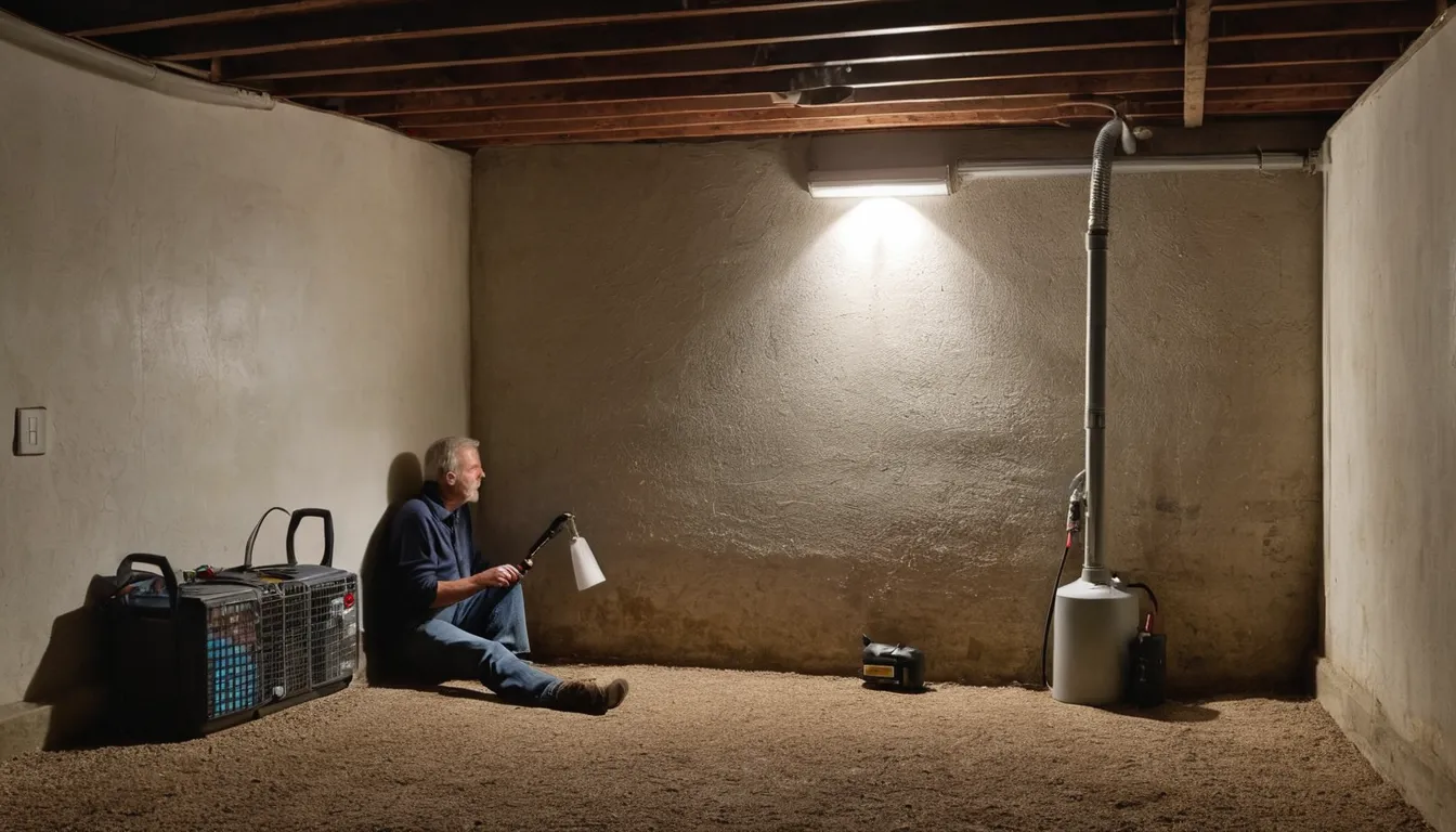 A homeowner checking a basement wall with a flashlight in a Arlington Heights home