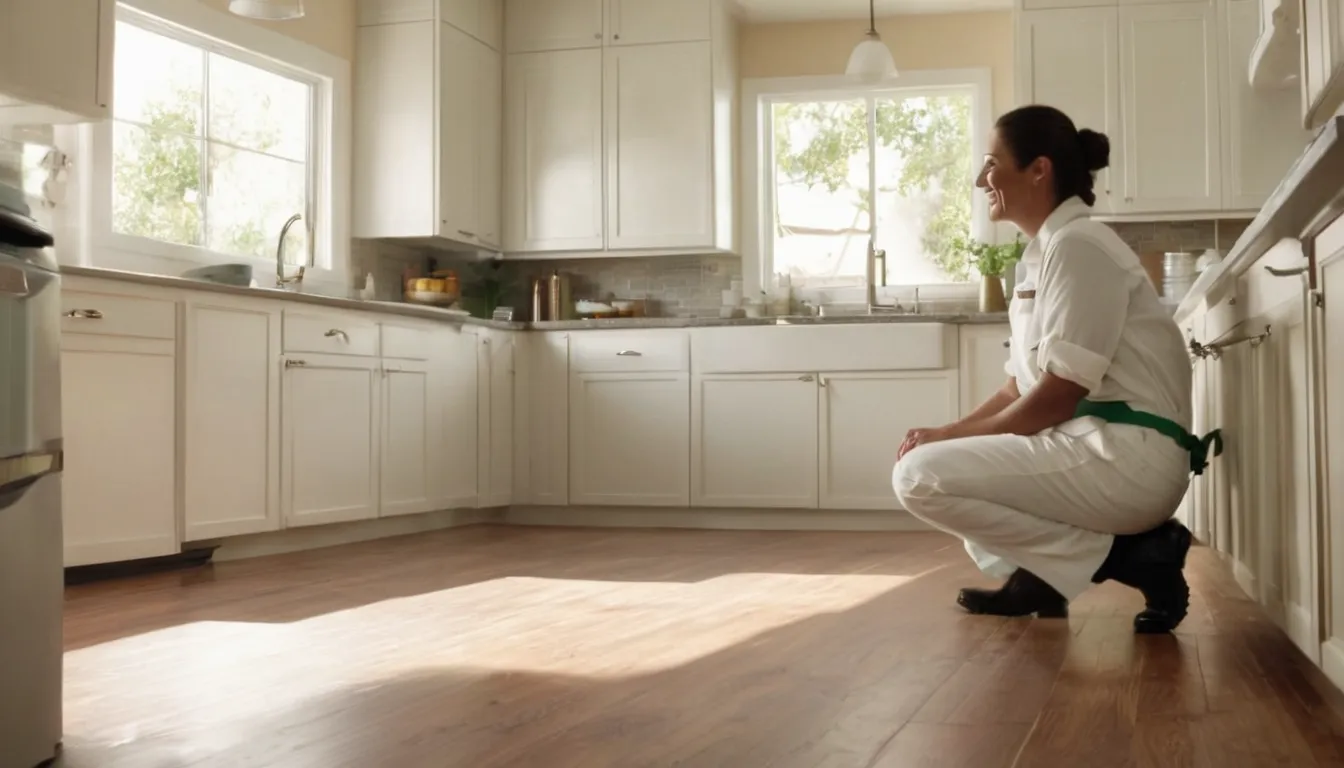 Friendly pest control provider talking with a homeowner in a bright kitchen in Arlington Heights